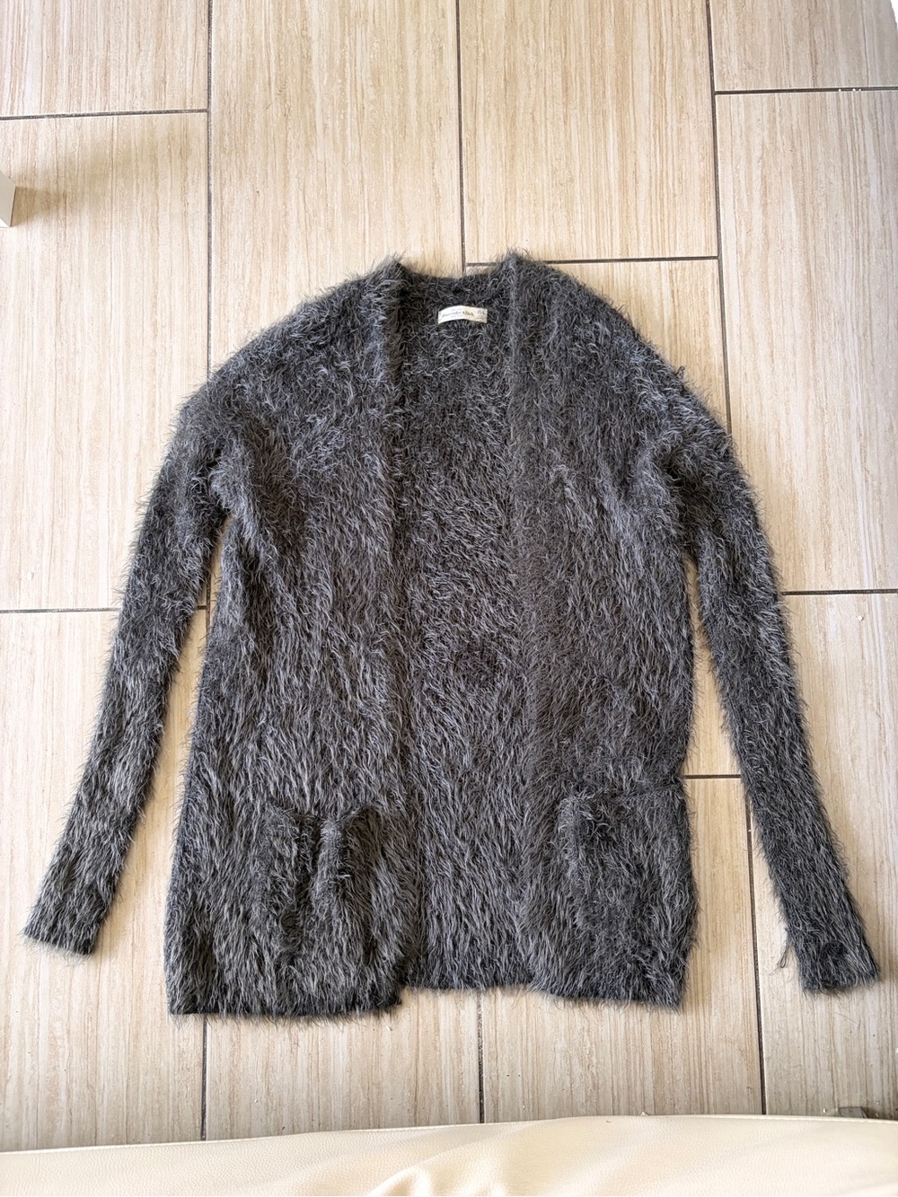 Abercrombie & Fitch Charcoal Gray Fuzzy Crew Sweater/Coat